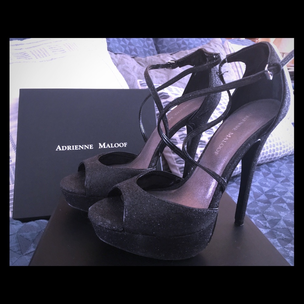 Adrienne Maloof Women's Glitter Heel, Black, 8 M